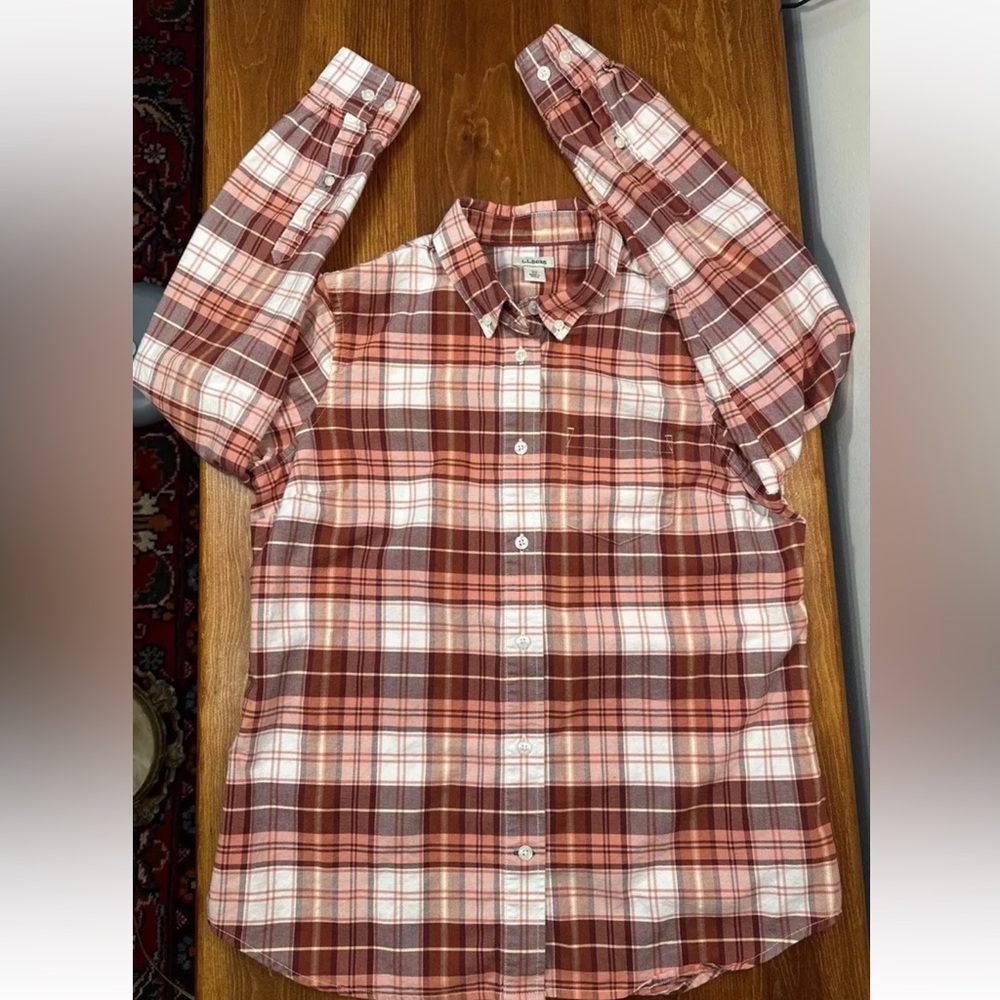 LL Bean Plaid Button Down Shirt Womens XS Organic Cotton electric grandpa grunge